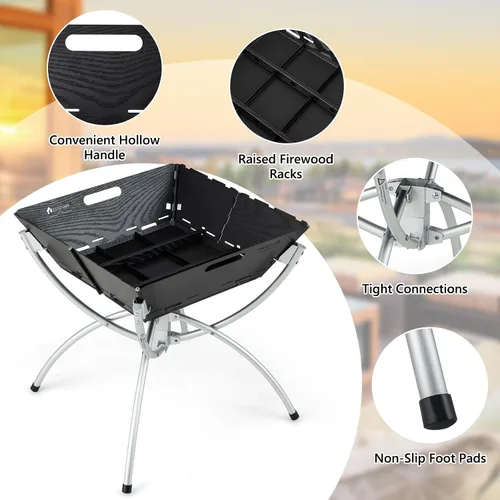 Miniatura 7 de HAPPYGRILL Fogata plegable 3 en 1 con parrilla para exterior, plegable para quemar leña, fogata para barbacoa, hoguera, cocina al aire libre
