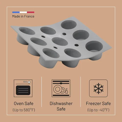 Miniatura 3 de de Buyer ELASTOMOULE Molde de silicona para mini-muffins, crea 9 muffins, fácil de usar y limpiar, apto para lavavajillas