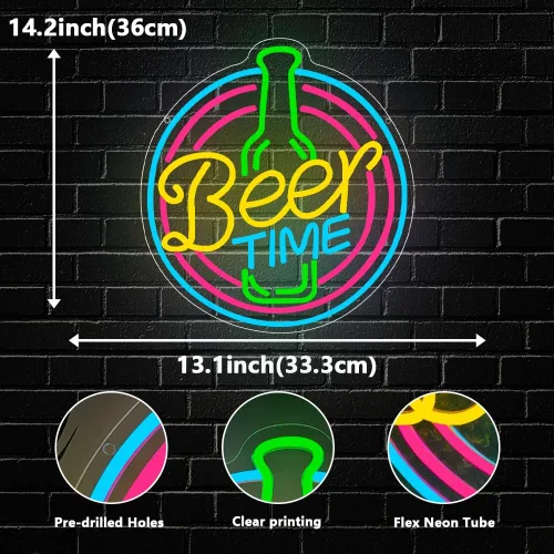 Miniatura 3 de Letrero de neón de bar, letrero LED de cerveza para decoración de pared, luz LED de hora de cerveza para el hogar, bar, pub, club nocturno, fiesta