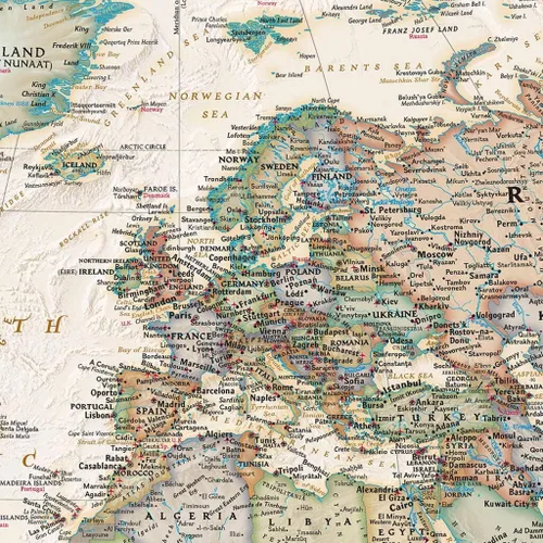 Miniatura 4 de 3 paneles – Lienzo personalizado Mapa de viaje del mundo ejecutivo con alfileres – Mapa de pared extra grande