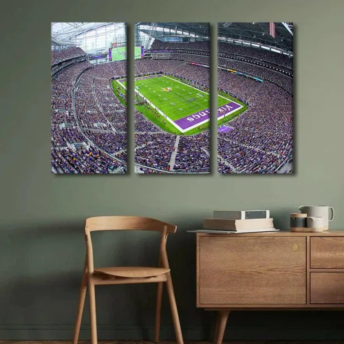 Miniatura 4 de 3 piezas de arte de pared deportivo del equipo de fútbol de los Vikings de Estados Unidos, pinturas de estadios deportivos Minnesota, Estados