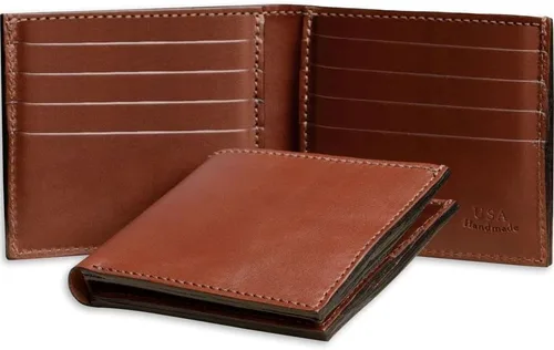 Cartera plegable de cuero de grano completo para hombre, 3 opciones de color, fabricada en Estados Unidos, Marrón medio, 8 Card Slots