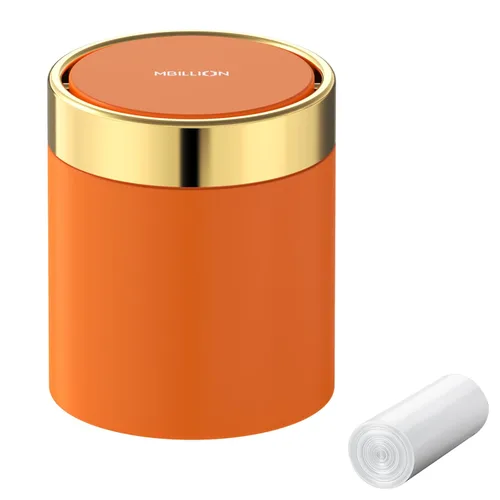 Mini bote de basura con tapa, cubo de basura pequeño de escritorio para reciclaje, bonito bote de basura de metal para uso en encimera de mesa,