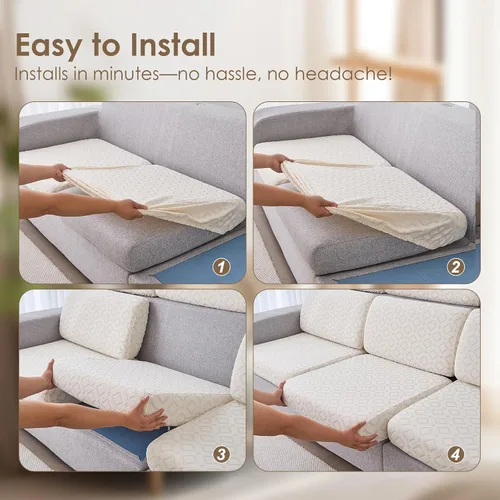 Miniatura 7 de Genina Fundas de cojín para sofá impermeables, fundas elásticas para sofá seccional, funda de cojín lavable, antideslizante, con parte inferior