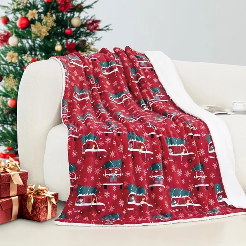 Miniatura 34 de Elegant Comfort - Manta reversible y ultra suave de franela con forro polar - Manta de sherpa navideña de invierno - Ligera, suave y acogedora
