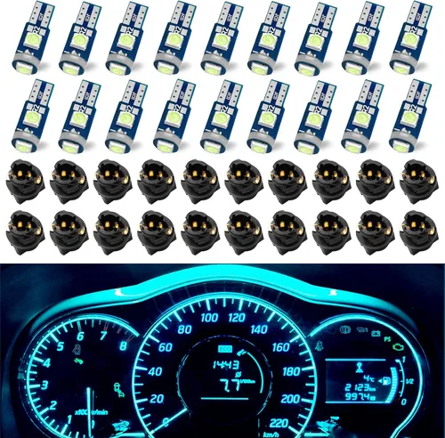 QUICTO Bombilla LED para tablero superbrillante, T5 37 74 LED con enchufe de bloqueo giratorio PC74 PC37, para bombilla de automóvil, aire Azul