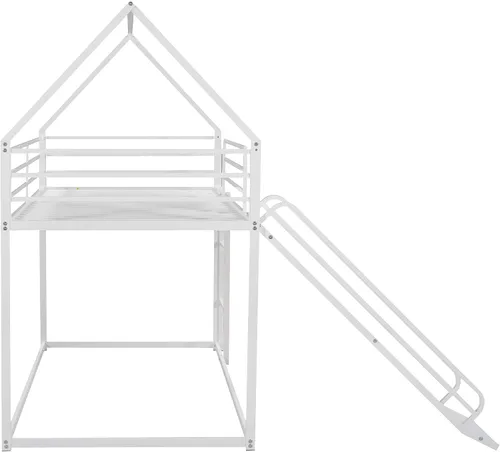 Miniatura 8 de Harper & Bright Designs - Litera metálica individual sobre individual con tobogán, litera con techo y escalera para niños y adolescentes, color negro