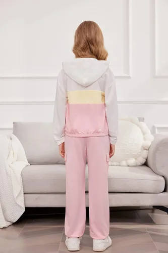 Miniatura 4 de Hopeac Conjunto de 2 unidades de ropa de bloque de color, casual, sudadera con capucha, pantalones deportivos, con bolsillos