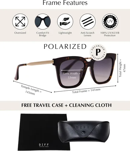 Miniatura 28 de DIFF Bella Designer - Gafas de sol cuadradas de gran tamaño para mujer, 100% protección UVA/UVB, colores de moda de moda Tortoise
