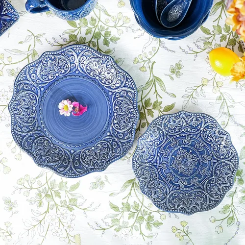 Miniatura 3 de Sungmor Vajilla Fina de Gres en Relieve para Cenas Elegantes, Juego de Platos de Cena de Porcelana de Estilo Barroco Antiguo de 2 Piezas