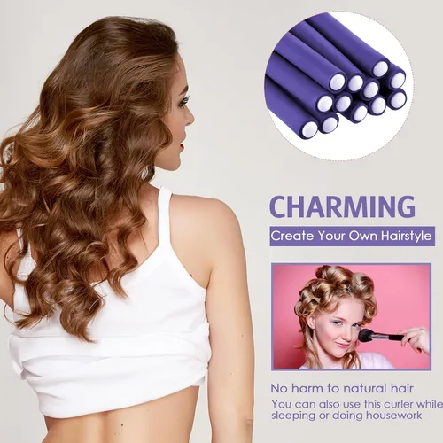 Miniatura 6 de Syhood - 30 piezas de varillas rizadoras flexibles, rulos de cabello con espuma suave sin calor y 1 peine de cola de rata de acero para mujeres