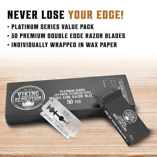 Miniatura 2 de SHAVING REVOLUTION Cuchillas de afeitar de doble filo, seguridad para hombre para afeitar, acero inoxidable japonés platino, un afeitado suave
