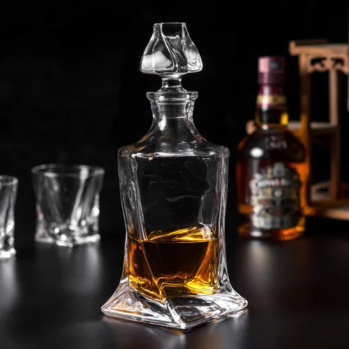 Miniatura 5 de KANARS Juego de decantador de whisky, decantador de licor de cristal de alta calidad con 6 vasos antiguos para cóctel, whisky escocés, whisky