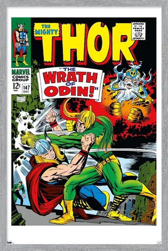 Miniatura 13 de Trends International Marvel Comics Loki - Póster de pared Thor #147, 22.4 pulgadas de largo x 14.7 pulgadas, versión enmarcada en madera de granero