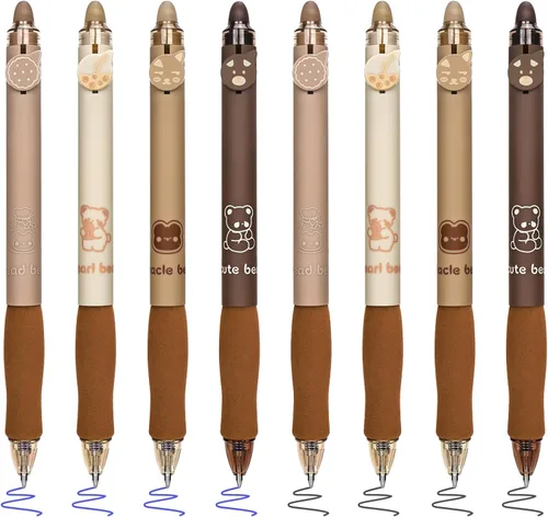 Miniatura 9 de BAYTORY 8 piezas de lindos bolígrafos de gel retráctiles y borrables, bolígrafo de tinta azul y negra con borrador transparente, escritura suave