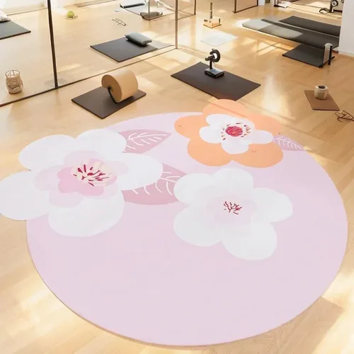Miniatura 10 de ABREEZE Esterilla de meditación de flores grandes irregulares antideslizante redonda Pilates Yoga Mat de goma natural con superficie de gamuza