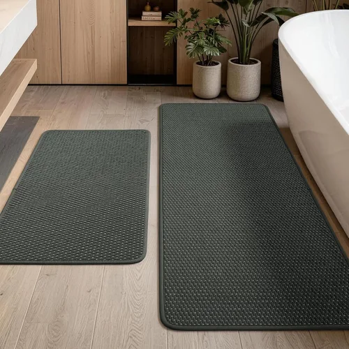 Miniatura 12 de YIHOUSE Juego de alfombras de baño de 3 piezas, alfombras de baño suaves de pelo bajo, tapetes de baño delgados antideslizantes, de secado rápido