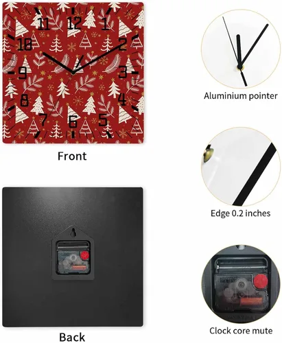 Miniatura 2 de Christmas Tree Wooden Wall Clock Silent Non Ticking, Winter Xmas Pine Leaf Snowflake Black Square Wall Clocks Battery Operated, Decor Clock for Home
