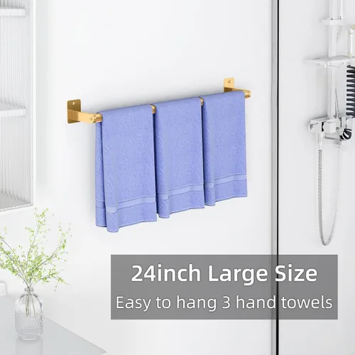 Miniatura 5 de Barra de Toalla de Baño, Toalleros de 24 Pulgadas para Pared de Baño Montado, Organizador de Toalla de Mano de Baño Resistente, Accesorios de Dorado