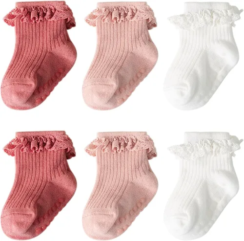 Miniatura 8 de DRESHOW BQUBO Calcetines Antideslizantes para Bebés Niñas Pequeñas - Lindos Calcetines de Tobillo con Volantes y Agarre para Bebés y Niños Pequeños
