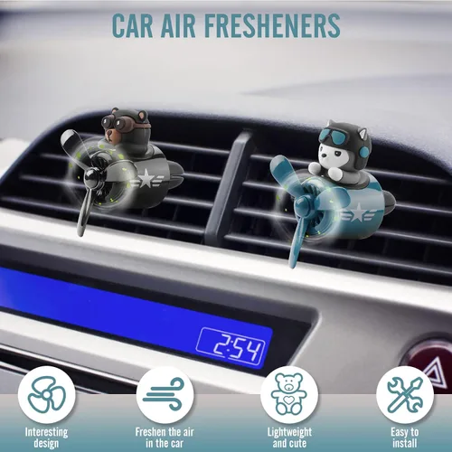 Miniatura 2 de 2 piezas de ambientadores de coche con diseño de oso piloto, difusor de ventilador de coche con hélice, ambientador de coche creativo con diseño