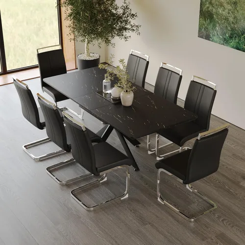 Miniatura 34 de Mesa de comedor de mármol para 4-8, mesa de comedor extensible de 62.4 a 78.15 pulgadas, mesa de cocina moderna, mesa rectangular que ahorra espacio