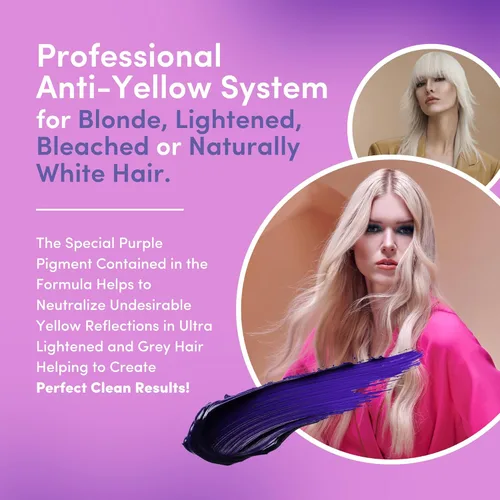 Miniatura 4 de Lisap Mascarilla de cabello morado para cabello rubio, plateado y gris, mascarilla antiamarillo y latón para cabello dañado, acondicionador profundo