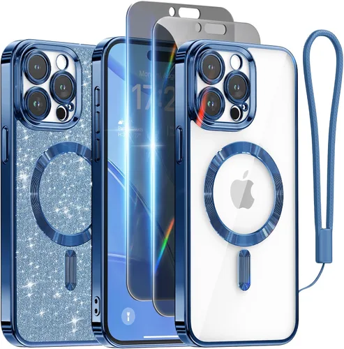 Miniatura 57 de Meifigno Candy Mag Series - Funda diseñada para iPhone 15 Pro, compatible con MagSafe, tarjeta con purpurina y correa de muñeca, protección completa