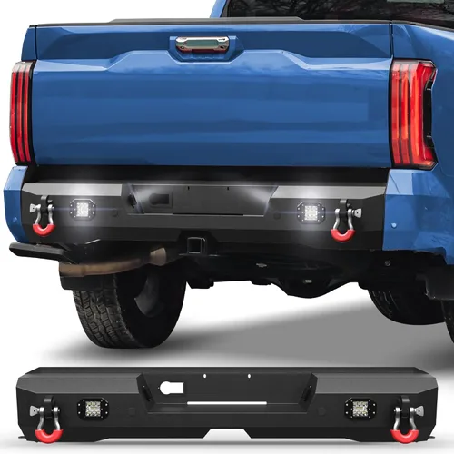 Miniatura 16 de Parachoques delantero Tundra para Tundra 2014-2021, parachoques de acero inoxidable texturizado negro con placa de grúa, barra de luz larga de 144W