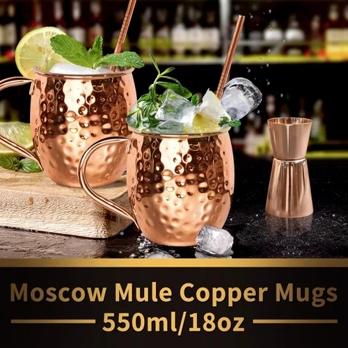 Miniatura 5 de LINALL Moscow Mule - Juego de 2 tazas de acero inoxidable chapadas en cobre de 18 onzas, para bebidas frías (2 unidades)