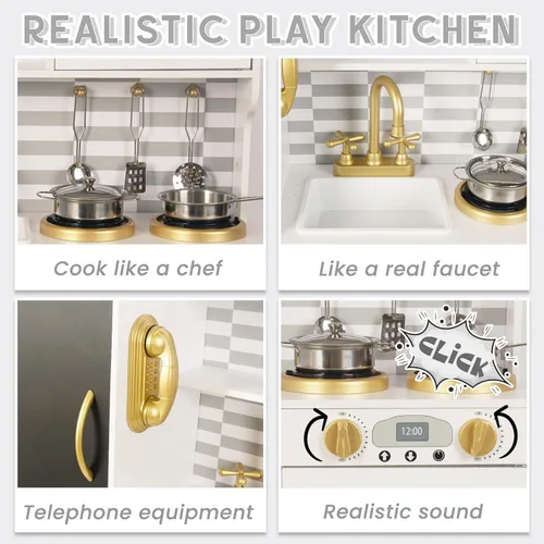 Miniatura 2 de Juego de cocina para niños de 3 a 8 años, cocina de juguete de madera para niños, juego de cocina de chef de simulación para niños pequeños, Blanco