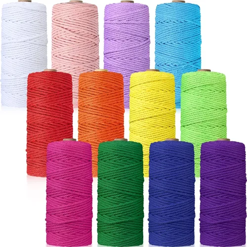 12 rollos de cordón de macramé, de 0.118 in x 1308 yardas, cuerda de algodón natural de colores, cuerda de algodón colorida para manualidades, Color