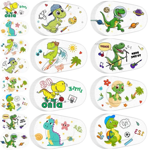 Timgle 40 parches para ojos para niños, lindos dinosaurios, bloqueo de luz, divertidos vendajes adhesivos para ambliopía, ojo cruzado perezoso,