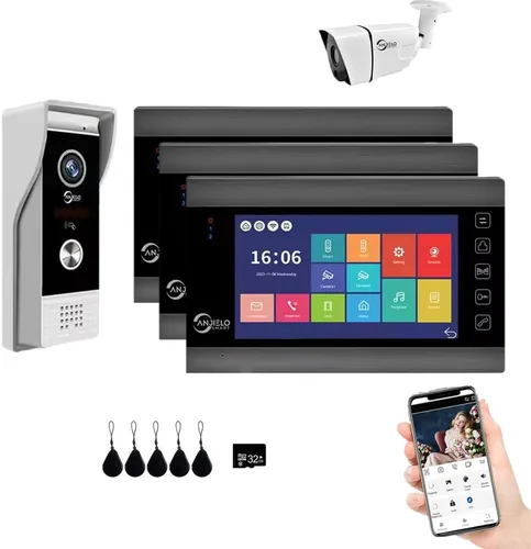 Miniatura 13 de ANJIELO SMART Timbre de video de apartamento, monitor de pantalla táctil HD de 1080P (negro), cámara de timbre para exteriores, timbre de timbre