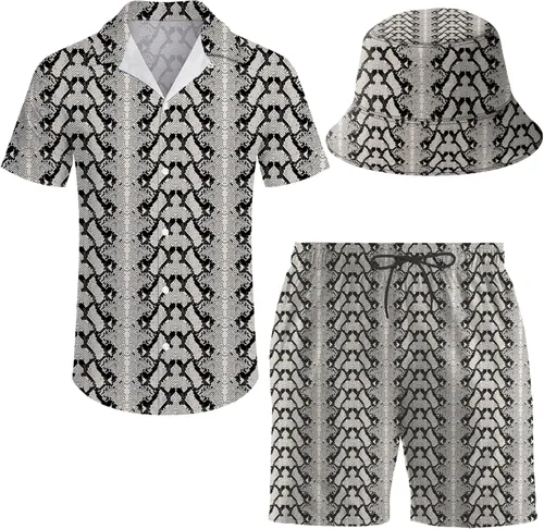 Miniatura 33 de Conjunto deportivo de 2 piezas para hombre, camisa hawaiana, pantalones cortos, camisa con botones y pantalones cortos con sombreros de pescador