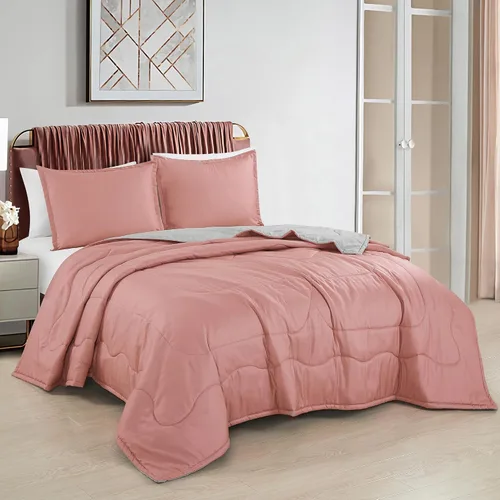 Miniatura 14 de ESCA Fawda - Juego de colcha acolchada reversible de 3 piezas con 2 fundas de almohada, tamaño King/Cal King