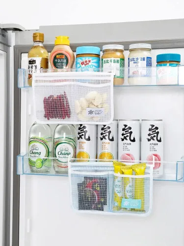 Miniatura 4 de Juego de 2 organizadores de puerta de refrigerador, bolsa de malla colgante para nevera, bolsa de almacenamiento de cocina, bolsa de clasificación