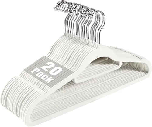 Miniatura 9 de Perchas negras antideslizantes de terciopelo – Perchas resistentes para trajes que ahorran espacio con gancho giratorio de 360° – Paquete de 20 Negro