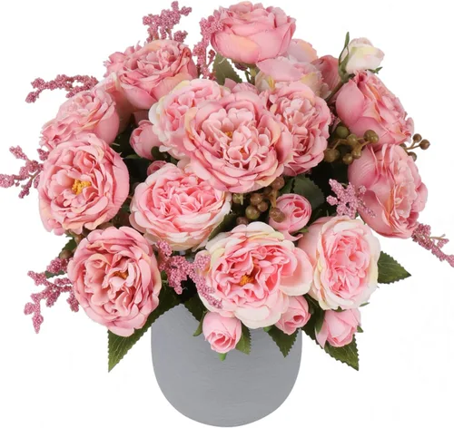 Miniatura 10 de Flores de seda de peonía artificial, ramo de peonía falsa rosa 4 paquetes Arreglos florales decoración para casa de campo estilo boho centro de mesa