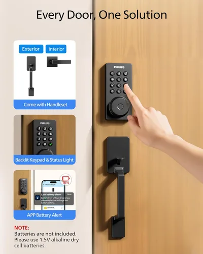 Miniatura 8 de Cerradura inteligente Wi-Fi Philips con cerrojo de puerta y manija, juego de cerradura de puerta sin llave para puerta delantera, cerradura