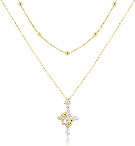 Miniatura 10 de YIMERAIRE Collar de Cruz Corona de Moissanita Mejorado Oro Vermeil de 14K 1.1 Quilates Delicado Helado Joyería de Cruz de Fe Cristiana Plata de Ley