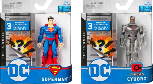 Miniatura 2 de DC Comics, Superman y Cyborg - Figura de acción de 4 pulgadas, paquete de 2 con 6 accesorios misteriosos, Adventure 1