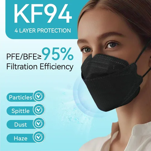 Miniatura 2 de 60pcs KF94 Mask,disposable Masks,4 Layers Protection Filter Efficiency>95%,highly Elastic Ear Strap,breathable Negro