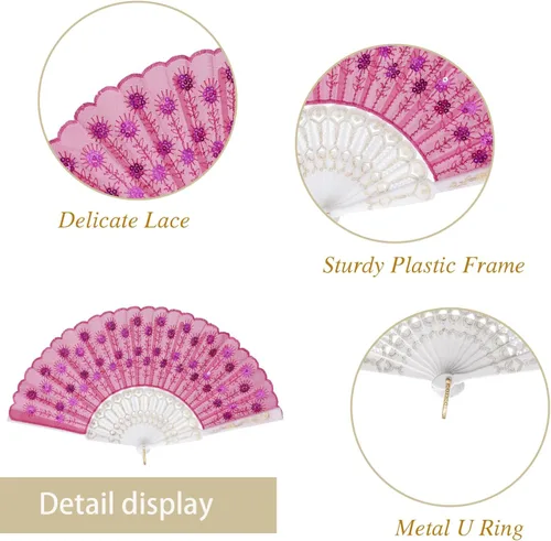 Miniatura 2 de QIRMIZI Paquete de 10 ventiladores plegables de tela, perfectos para bodas, fiestas y bailes, color rosa oscuro