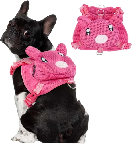 Arnés para perro con mochila, arnés ajustable para perros pequeños y medianos, mochilas transpirables sin tirones para perros, para viajes, Cerdo