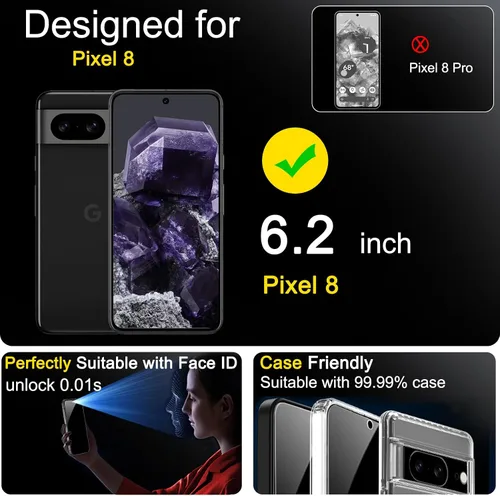 Miniatura 2 de Ferilinso Paquete de 3 protectores de pantalla de privacidad para Google Pixel 8 con 3 protectores de lente de cámara de vidrio templado, accesorios