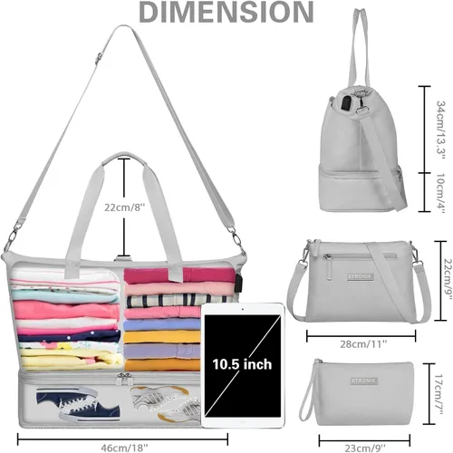 Miniatura 6 de Bolsa de viaje para mujer, Gris, Juego de bolsas de viaje con puerto de carga USB