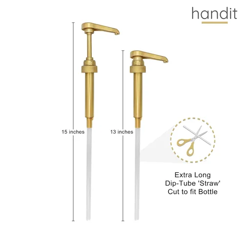 Miniatura 7 de HANDIT - Bombas de jarabe de café dorado con cubiertas para puntas Se adapta a botellas de 25.4 onzas líquidas/750ml de Torani, Skinny, Davinci