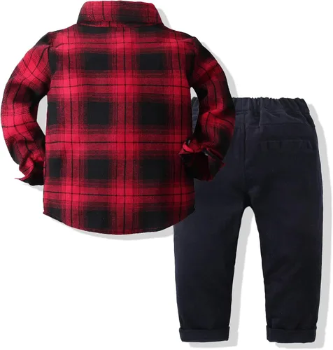 Miniatura 2 de Kimocat Conjunto de 2 piezas de ropa de manga larga a cuadros y pantalones