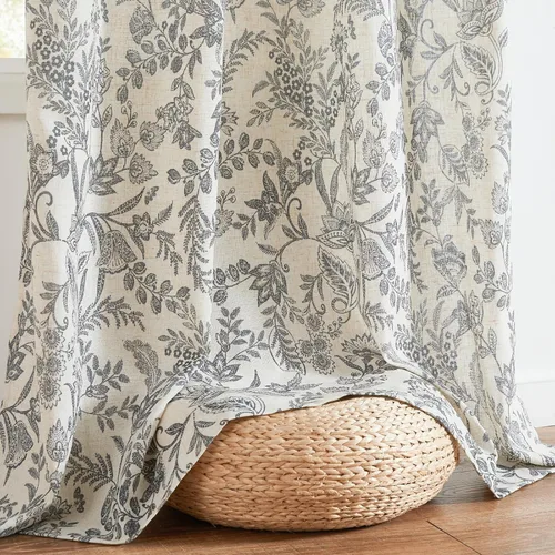 Miniatura 7 de JINCHAN Cortinas florales de lino para sala de estar, cortinas negras de estilo granja francesa de campo, cortinas de 63 pulgadas de largo, cortinas